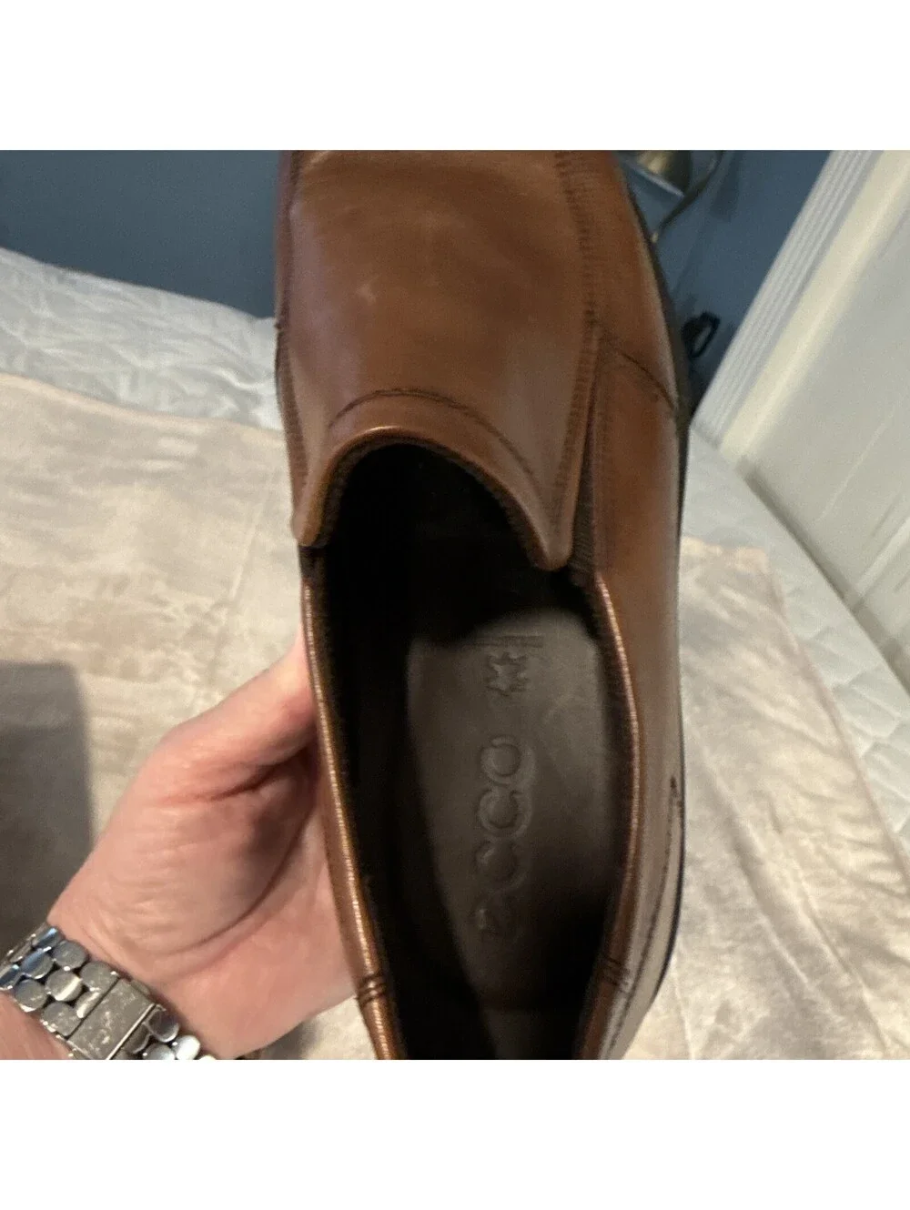 Ecco Men's Minneapolis Bike Toe Slip On Loafers Amber Brown Dress Shoes Size 9